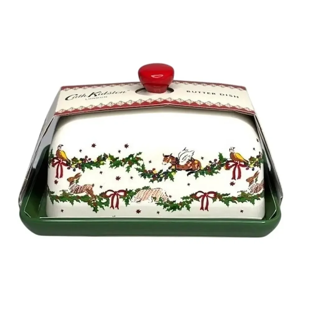 Cath Kidston London Christmas Garland Lidded Butter Dish New